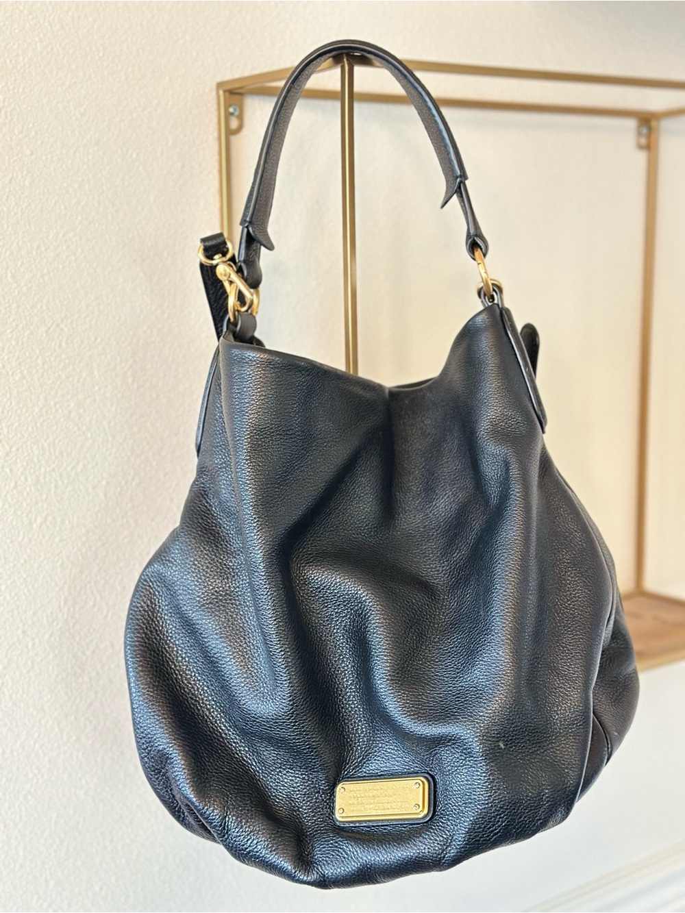 Black Leather Marc Jacobs Hobo Bag with Gold Plaque